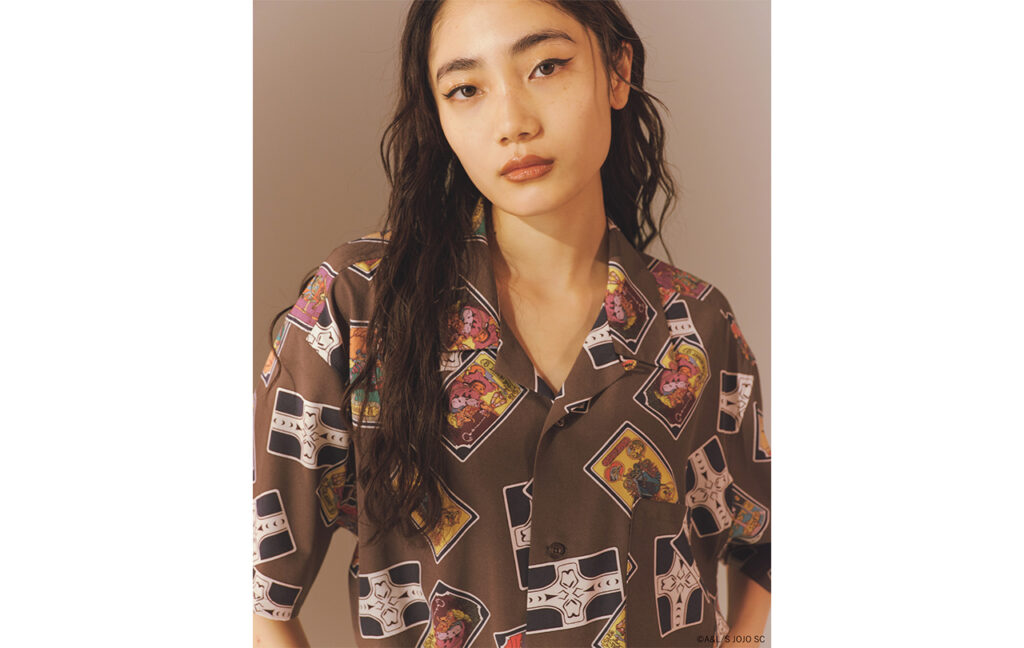 【ジョジョの奇妙な冒険 スターダストクルセイダース×X-girl】 TAROT OPEN COLLAR SHIRT
